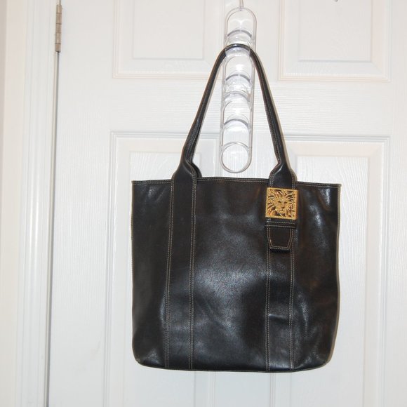 ANNE KLEIN New York Women's Black/Gold Trim Large Leather Tote - Picture 1 of 14